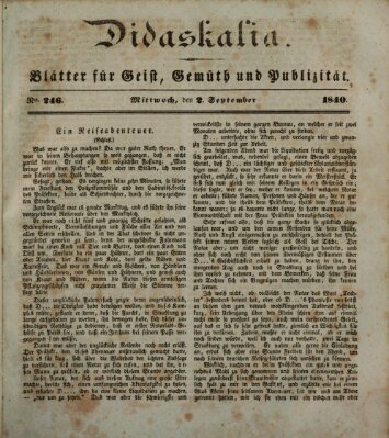 Didaskalia Mittwoch 2. September 1840