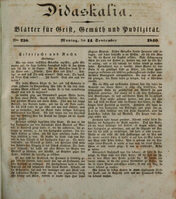 Didaskalia Montag 14. September 1840