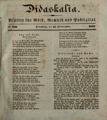 Didaskalia Dienstag 15. September 1840