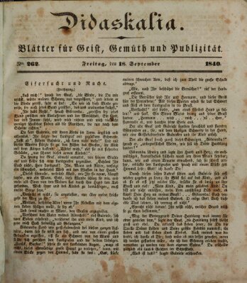 Didaskalia Freitag 18. September 1840