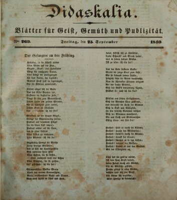 Didaskalia Freitag 25. September 1840