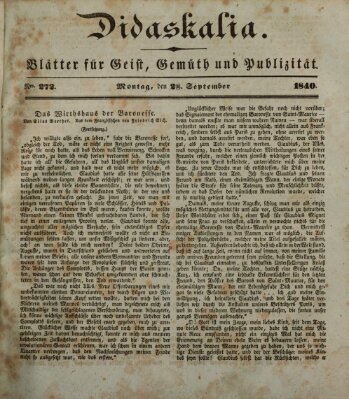 Didaskalia Montag 28. September 1840