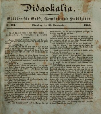 Didaskalia Dienstag 29. September 1840