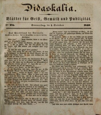 Didaskalia Donnerstag 1. Oktober 1840