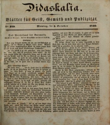 Didaskalia Montag 5. Oktober 1840