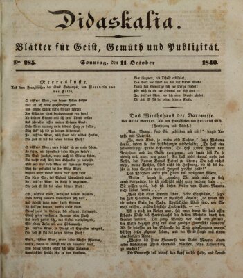 Didaskalia Sonntag 11. Oktober 1840