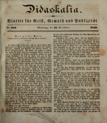 Didaskalia Montag 12. Oktober 1840