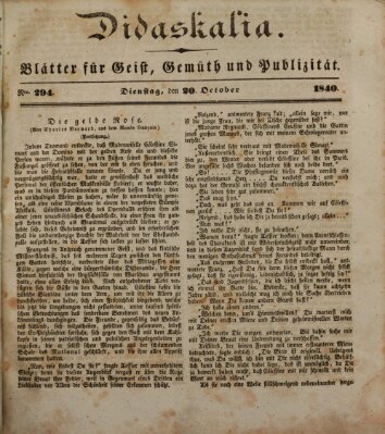 Didaskalia Dienstag 20. Oktober 1840