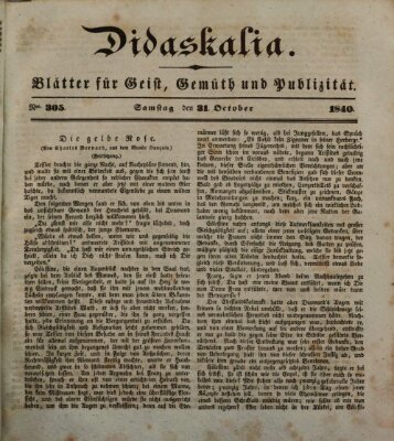 Didaskalia Samstag 31. Oktober 1840