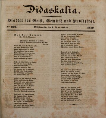 Didaskalia Mittwoch 4. November 1840