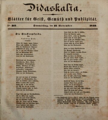 Didaskalia Donnerstag 12. November 1840