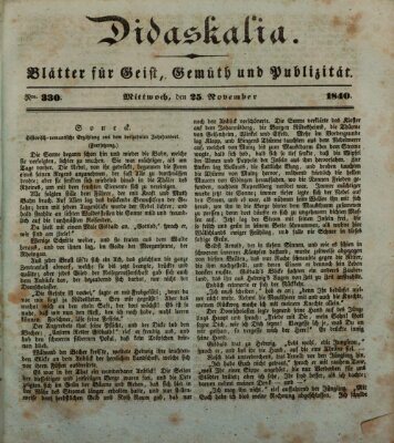 Didaskalia Mittwoch 25. November 1840