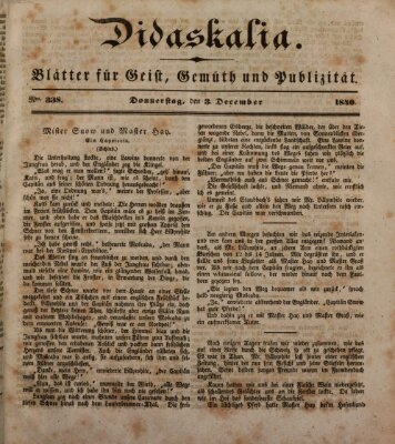 Didaskalia Donnerstag 3. Dezember 1840