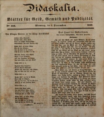 Didaskalia Montag 7. Dezember 1840