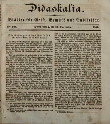 Didaskalia Donnerstag 10. Dezember 1840