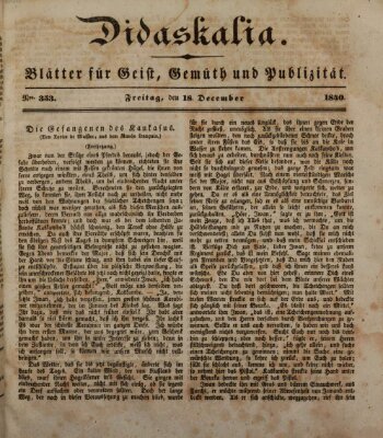 Didaskalia Freitag 18. Dezember 1840