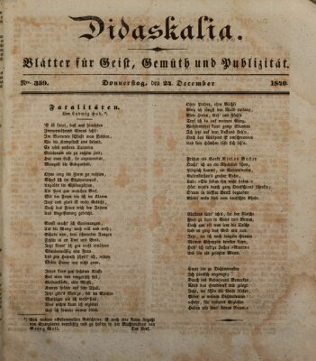 Didaskalia Donnerstag 24. Dezember 1840