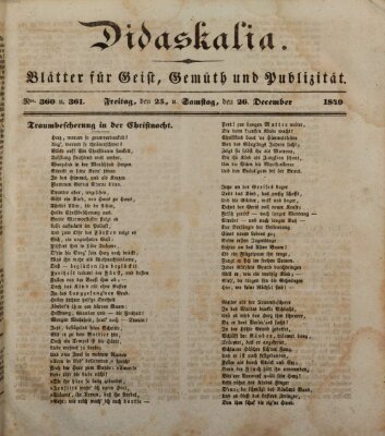 Didaskalia Freitag 25. Dezember 1840