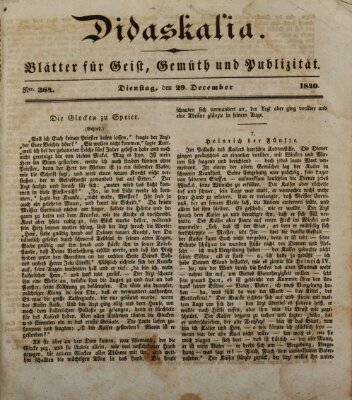 Didaskalia Dienstag 29. Dezember 1840