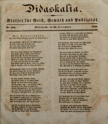 Didaskalia Mittwoch 30. Dezember 1840