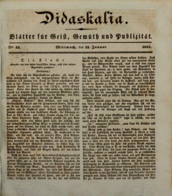 Didaskalia Mittwoch 13. Januar 1841