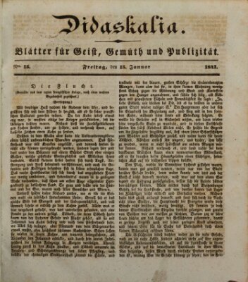 Didaskalia Freitag 15. Januar 1841