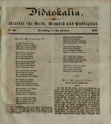 Didaskalia Dienstag 26. Januar 1841