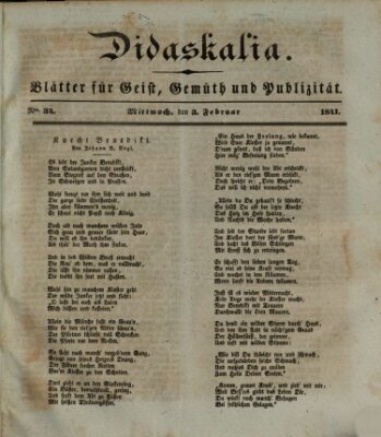 Didaskalia Mittwoch 3. Februar 1841