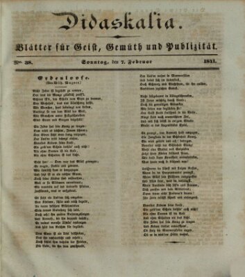 Didaskalia Sonntag 7. Februar 1841