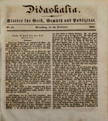 Didaskalia Dienstag 16. Februar 1841