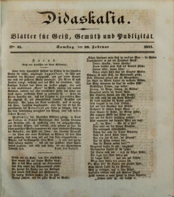 Didaskalia Samstag 20. Februar 1841