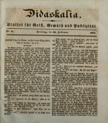 Didaskalia Freitag 26. Februar 1841