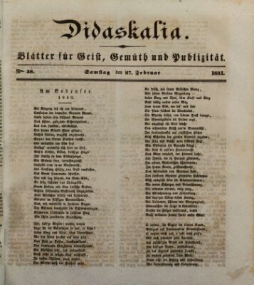 Didaskalia Samstag 27. Februar 1841