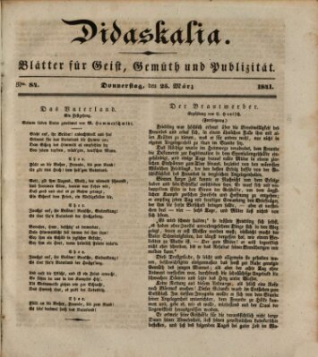 Didaskalia Donnerstag 25. März 1841