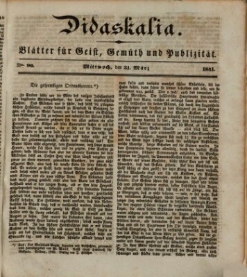 Didaskalia Mittwoch 31. März 1841