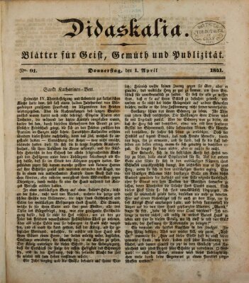 Didaskalia Donnerstag 1. April 1841