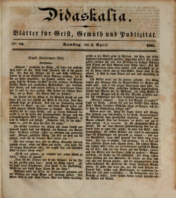 Didaskalia Samstag 3. April 1841