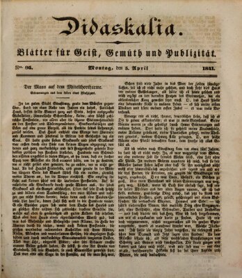 Didaskalia Montag 5. April 1841