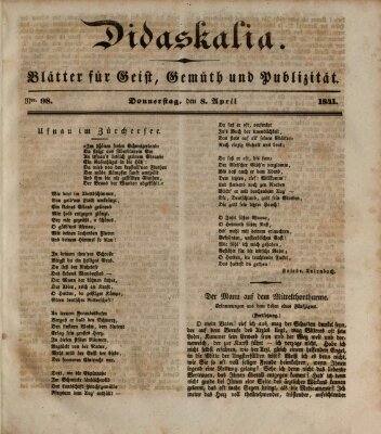 Didaskalia Donnerstag 8. April 1841