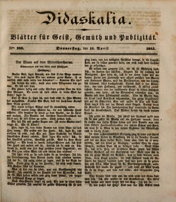 Didaskalia Donnerstag 15. April 1841