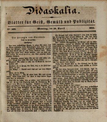 Didaskalia Monday 19. April 1841