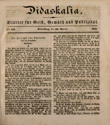 Didaskalia Dienstag 20. April 1841