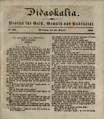 Didaskalia Montag 26. April 1841