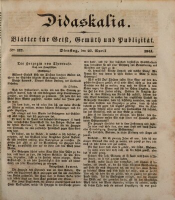 Didaskalia Dienstag 27. April 1841