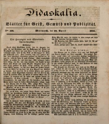 Didaskalia Mittwoch 28. April 1841