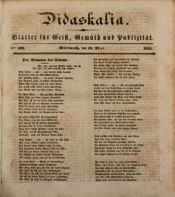 Didaskalia Mittwoch 19. Mai 1841