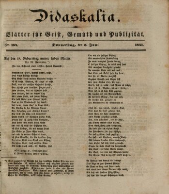 Didaskalia Donnerstag 3. Juni 1841