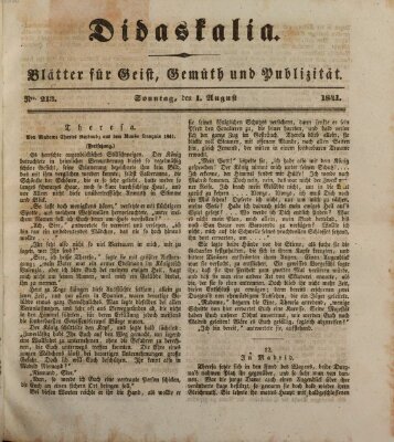 Didaskalia Sonntag 1. August 1841