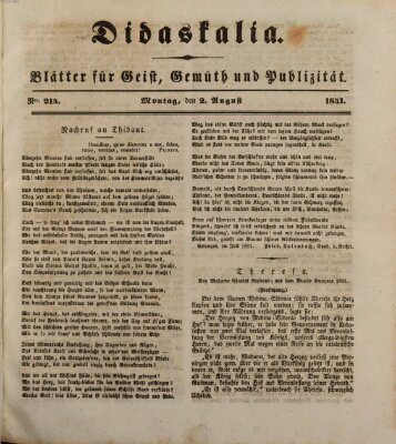Didaskalia Montag 2. August 1841