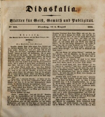 Didaskalia Dienstag 3. August 1841